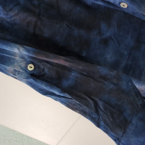 Caite Blue Tie-Dye Cotton Boho Beachy Button Down Oversized Relaxed Fit Shirt S - Picture 4 of 5